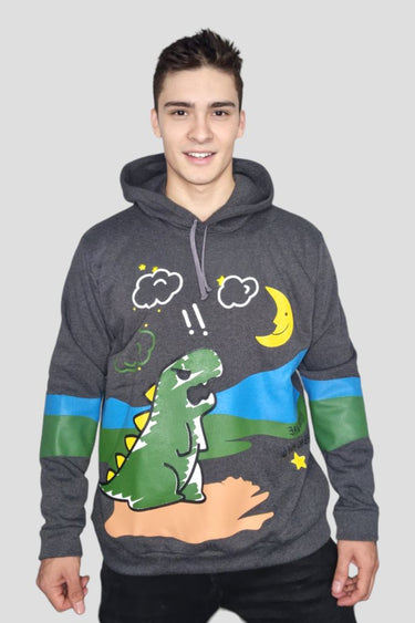 Sudadero Gris Oscuro Green Dinosaurio - Divertido sudadero gris con estampado de dinosaurio en tono verde.